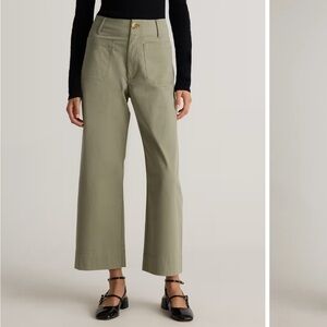New Quince Organic Stretch Cotton Patch Pocket Cropped Wide Leg Pants Green